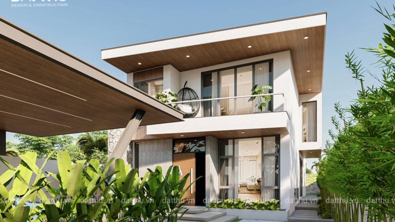 Nhà 2 tầng mái bằng đẹp 2024