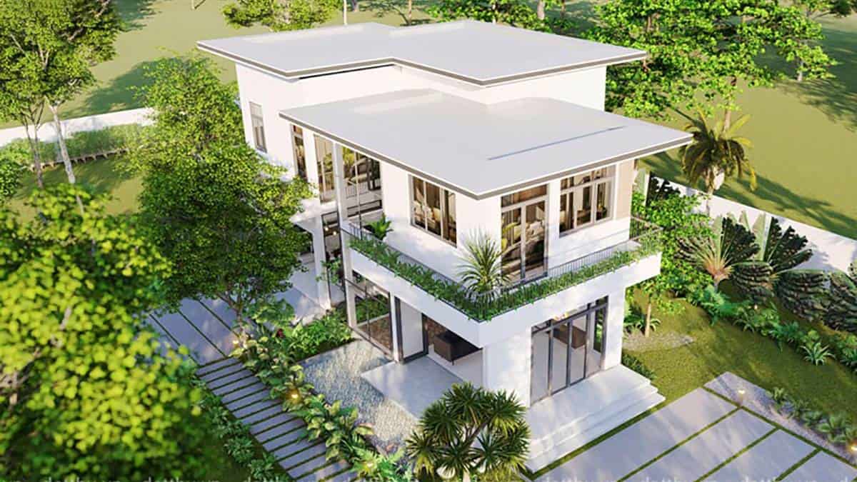 Mẫu nhà biệt thự 2 tầng mái bằng 2022