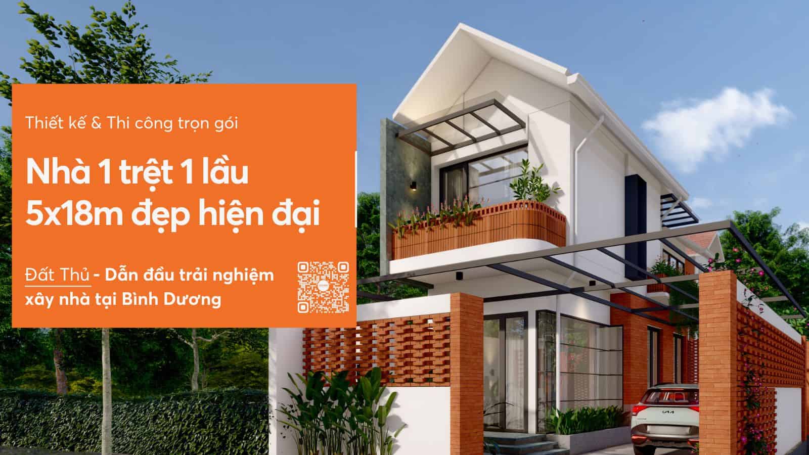 Thiết kế nhà 1 trệt 1 lầu 5x18 đẹp