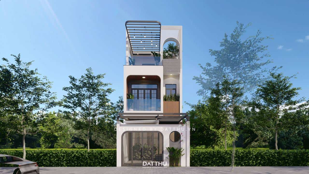 Nhà 3 tầng mái bằng hiện đại 2024