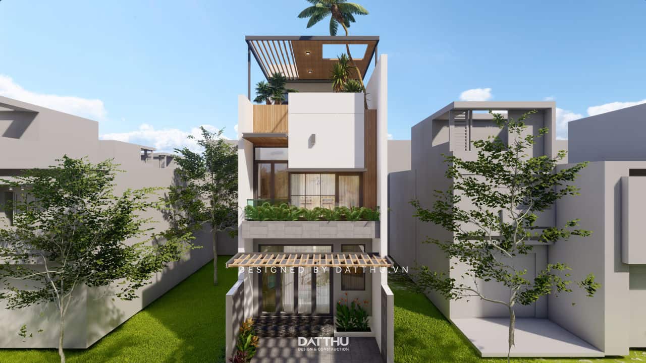 Mẫu thiết kế nhà ống 3 tầng mái bằng đơn giản