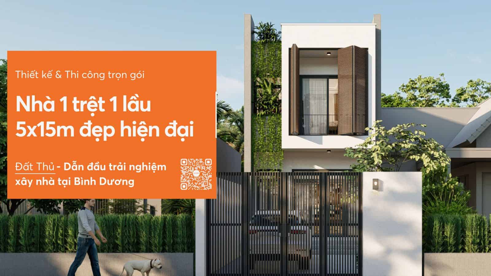 Nhà 1 trệt 1 lầu 5x15m đẹp hiện đại