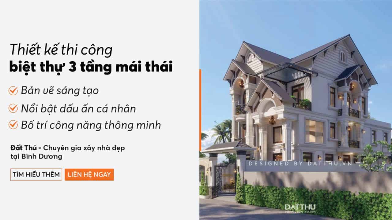 Mẫu biệt thự 3 tầng mái thái 2024