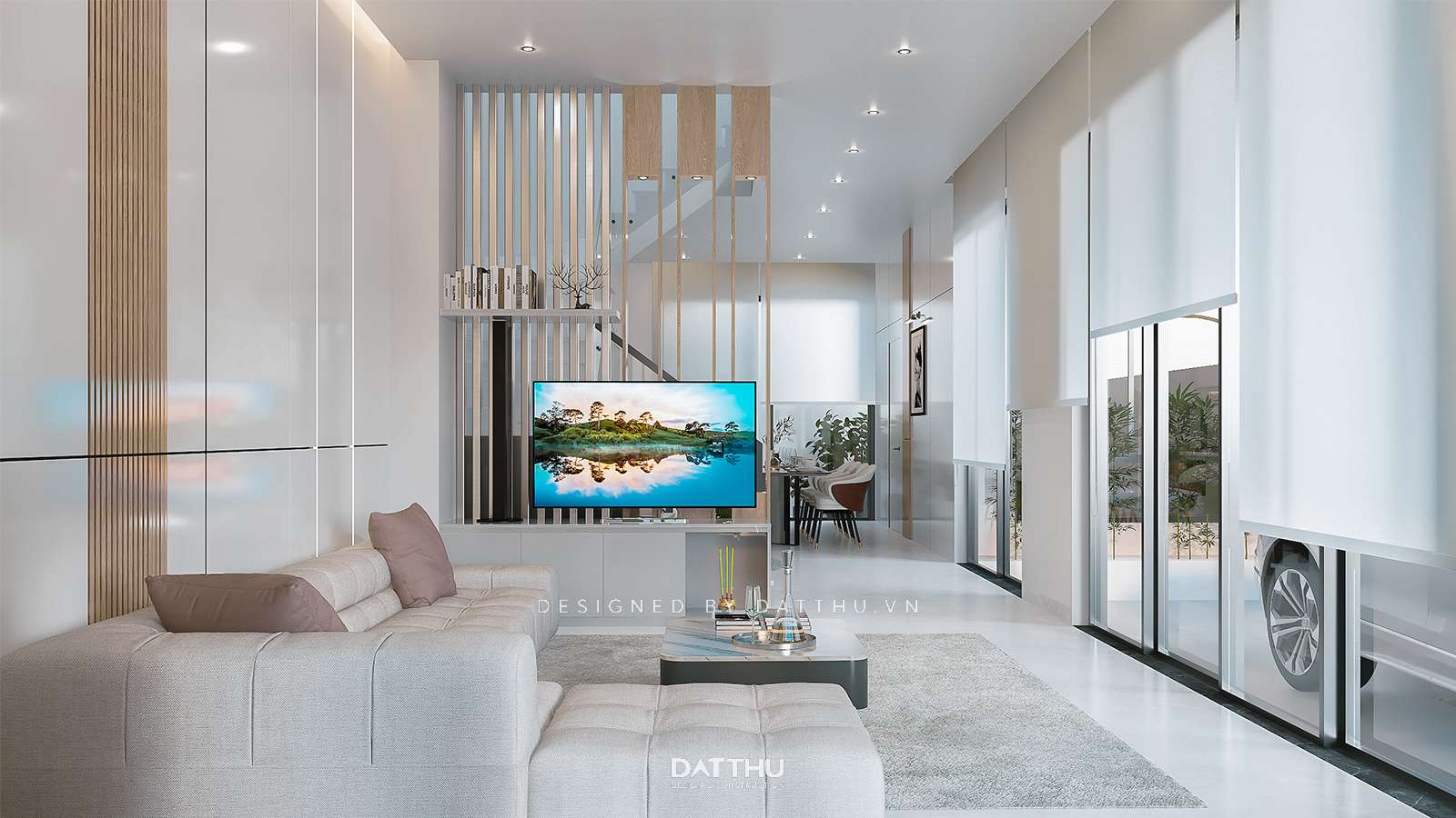 Nhà Hướng Nội - Ngôi Nhà Phố 2 Tầng Ứng Dụng Giải Pháp “Đóng Ngoài Mở Trong” | HDTC2421 42 Phòng khách hiện đại