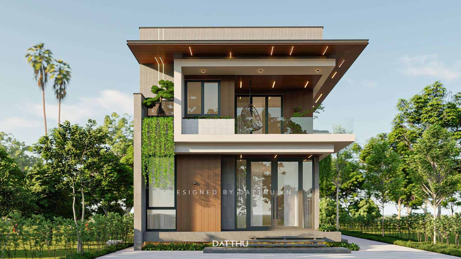 Mẫu nhà 2 tầng mặt tiền 8m hiện đại
