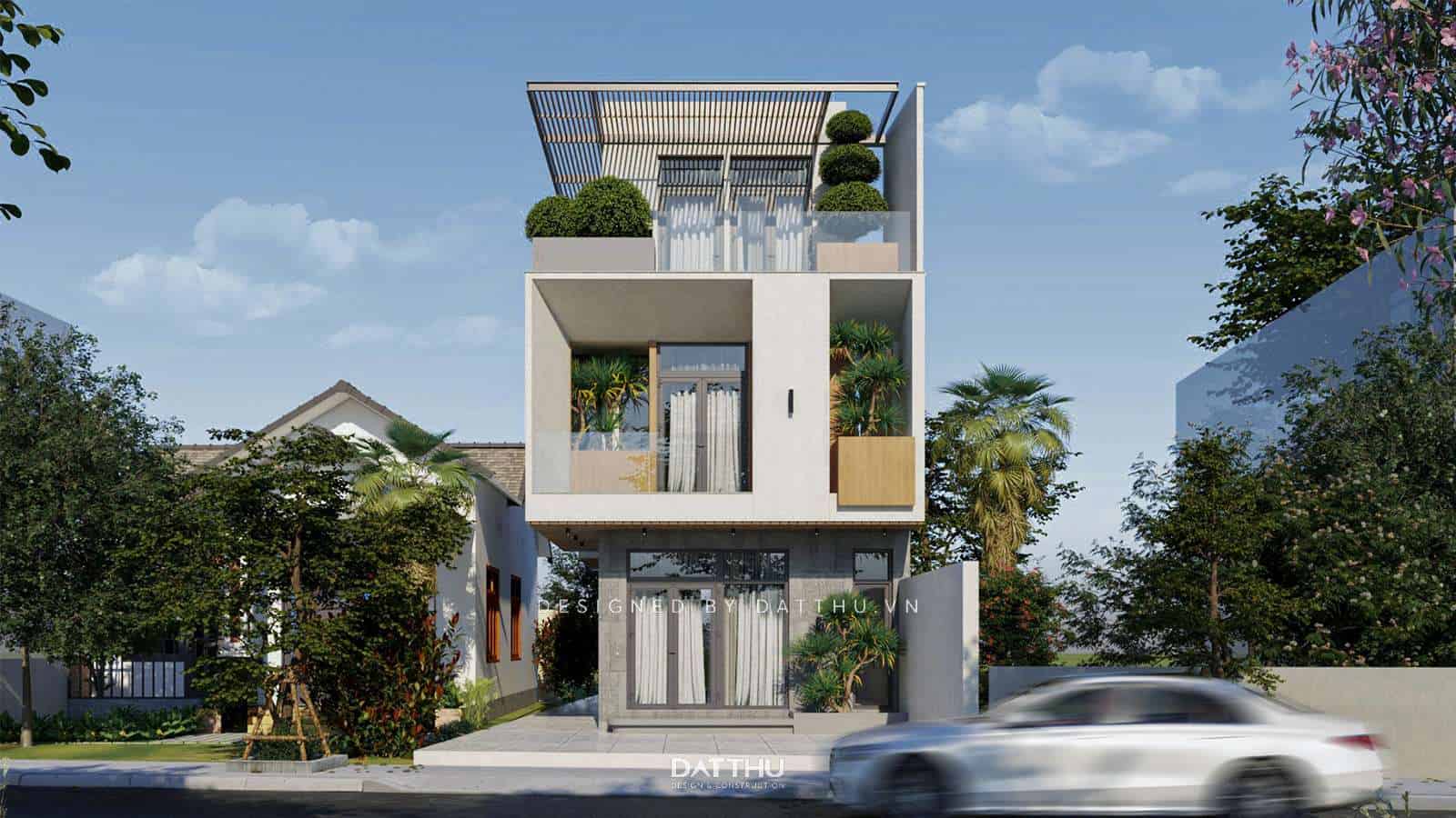 Mẫu nhà ống 2 tầng đẹp 1 tum